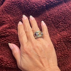 David Yurman size  6.25 citrine and garnet 3 stone ring